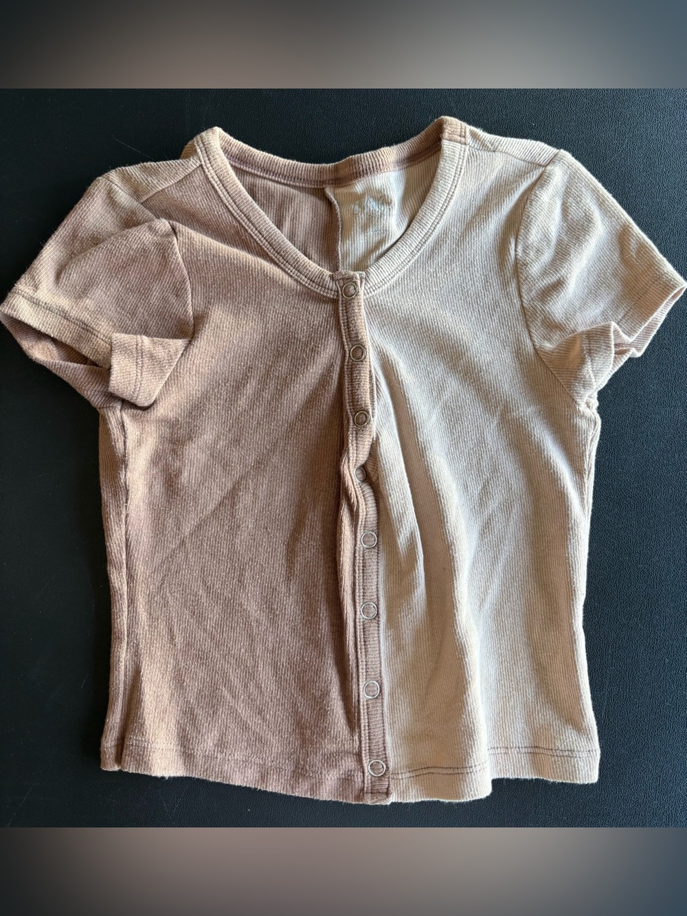 PacSun Two-Tone Ribbed Button-Front Crop Top - Brown/Cream